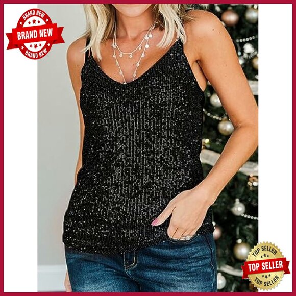 Sequin Camisole Tank Top for Party Night Out Sparkle Shimmer - Picture 3 of 8